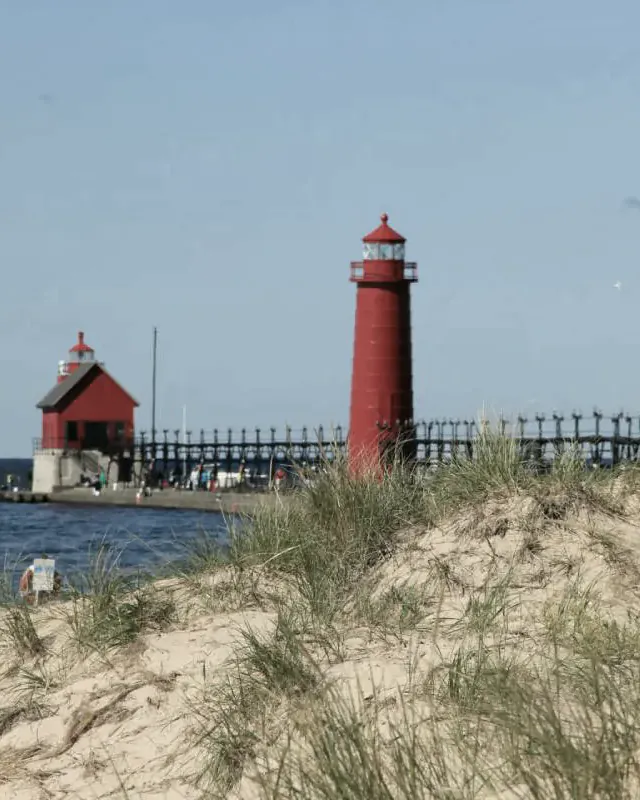 Grand Haven’s red lighthouses on Lake Michigan